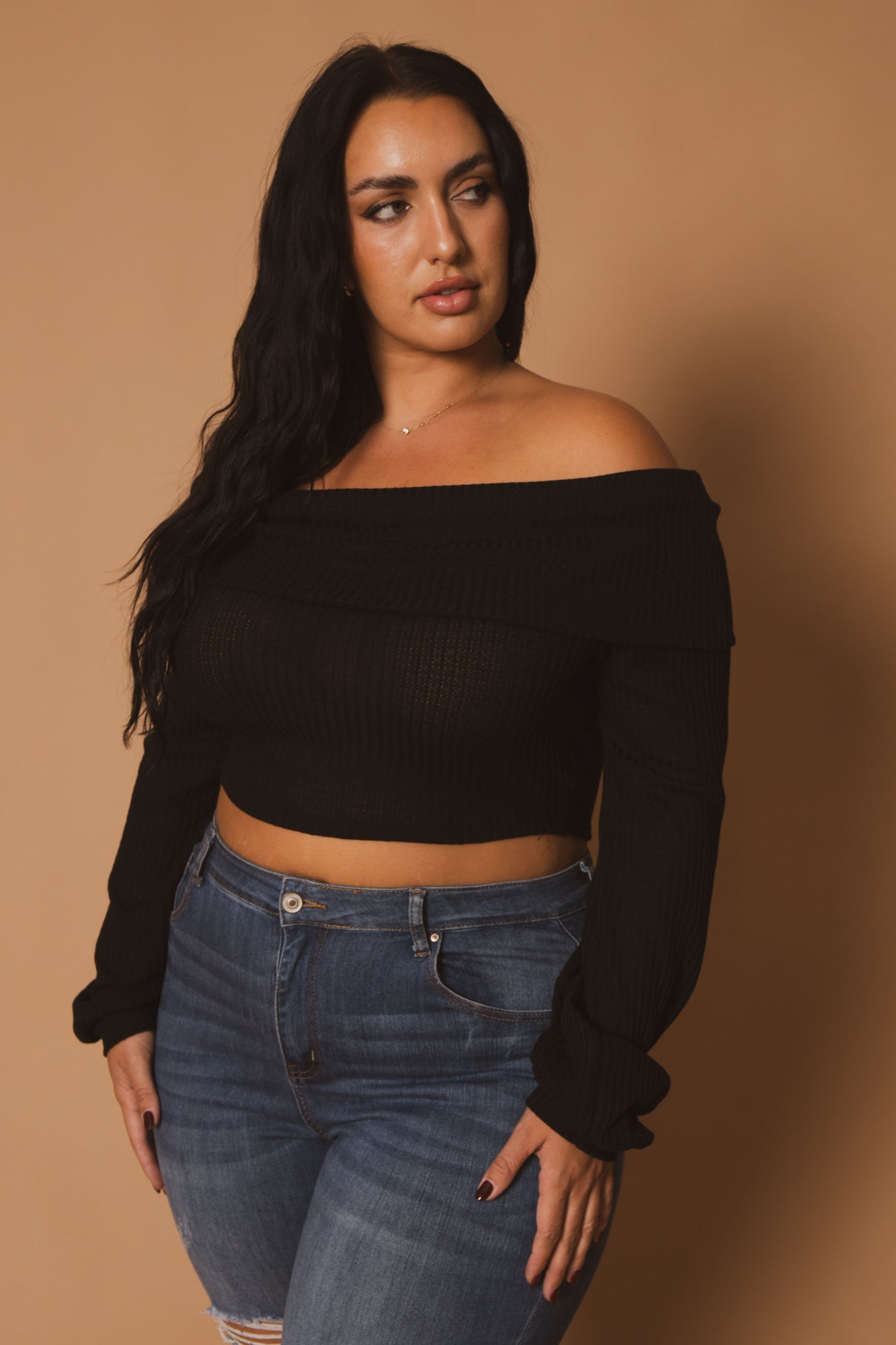 Plus Size Layla  Crop Sweater - Black
