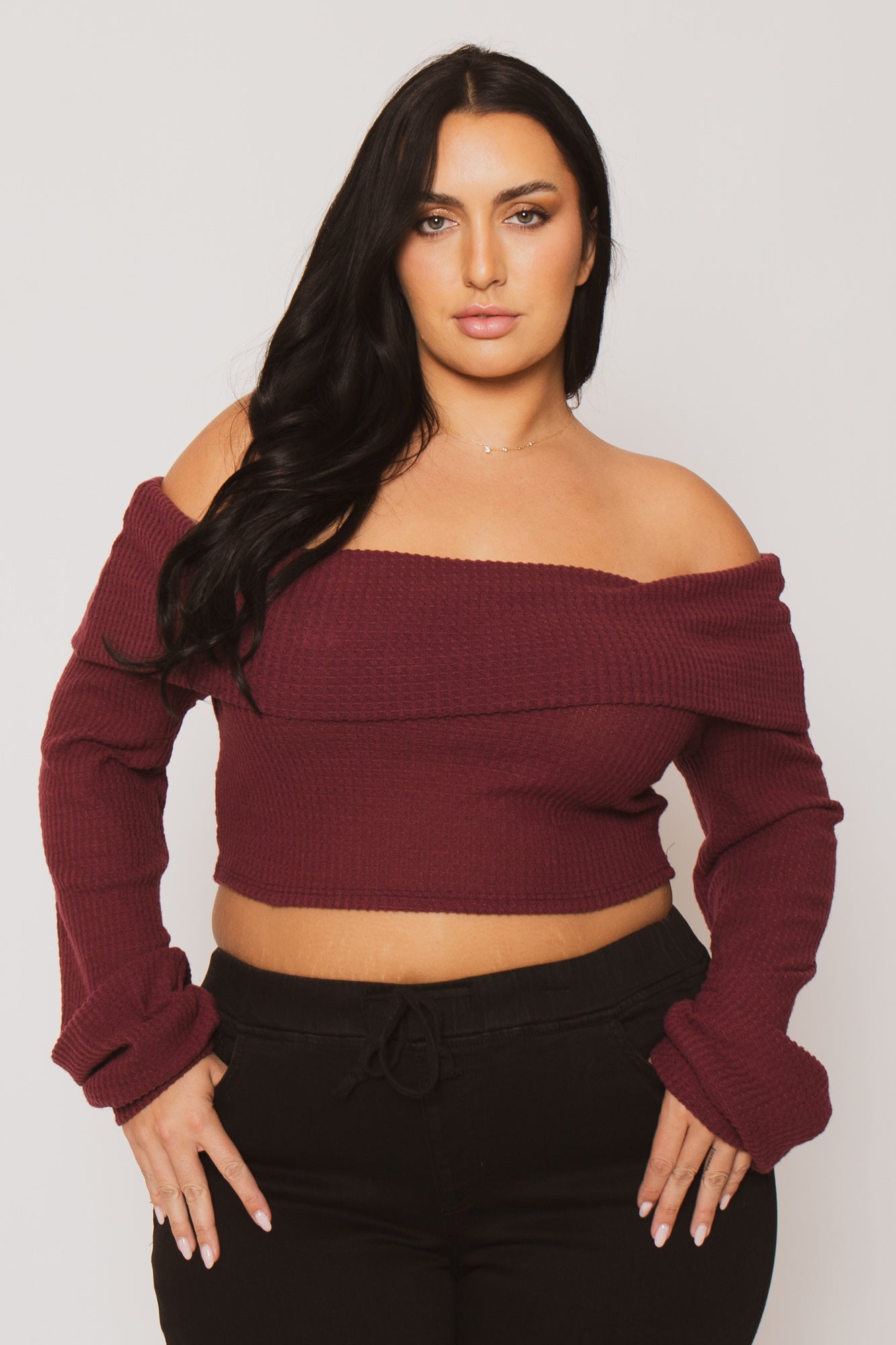 Plus Size Layla  Crop Sweater - Burgundy