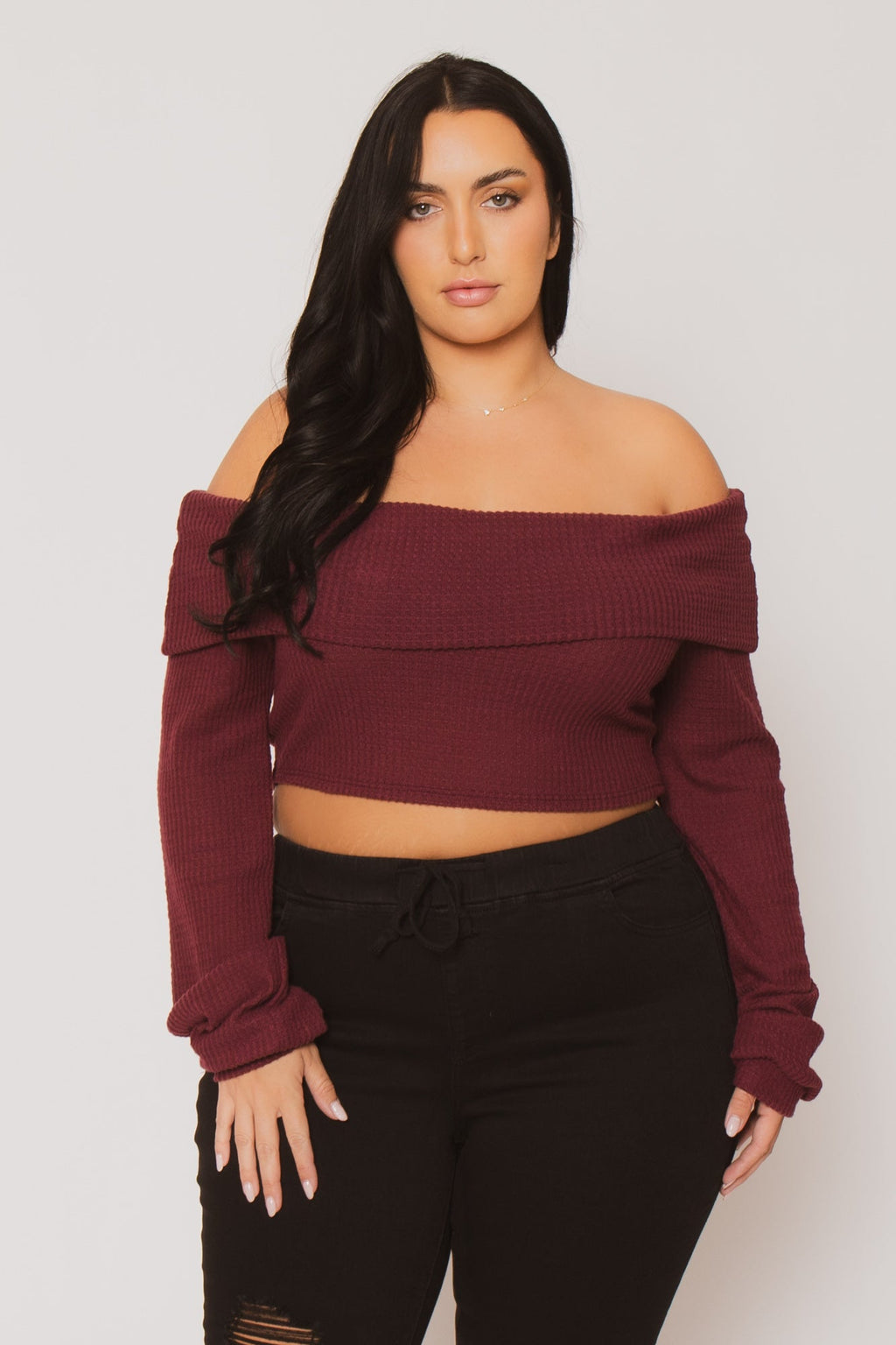 Plus Size Layla  Crop Sweater - Burgundy