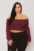 Plus Size Layla  Crop Sweater - Burgundy