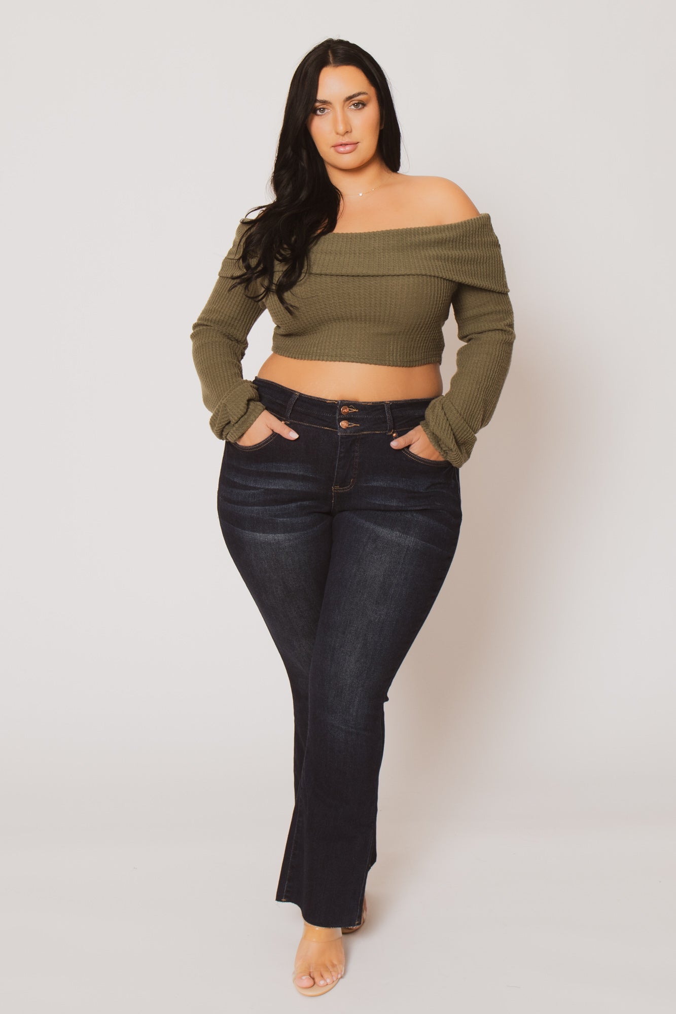 Plus Size Layla  Crop Sweater - Olive