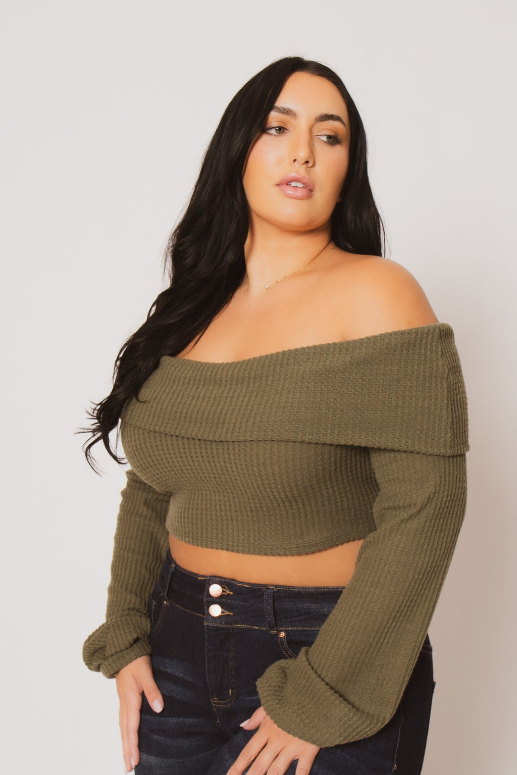 Plus Size Layla  Crop Sweater - Olive