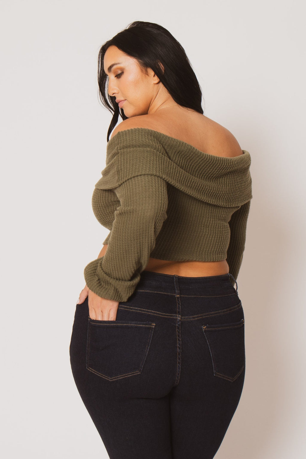 Plus Size Layla  Crop Sweater - Olive