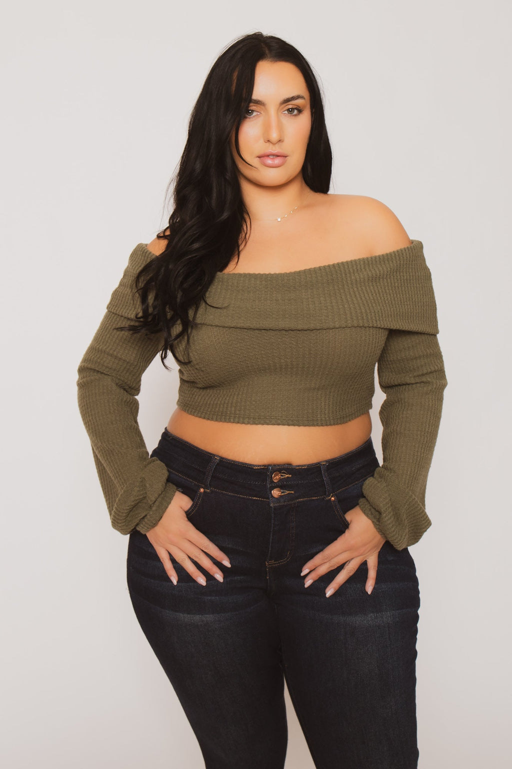 Plus Size Layla  Crop Sweater - Olive