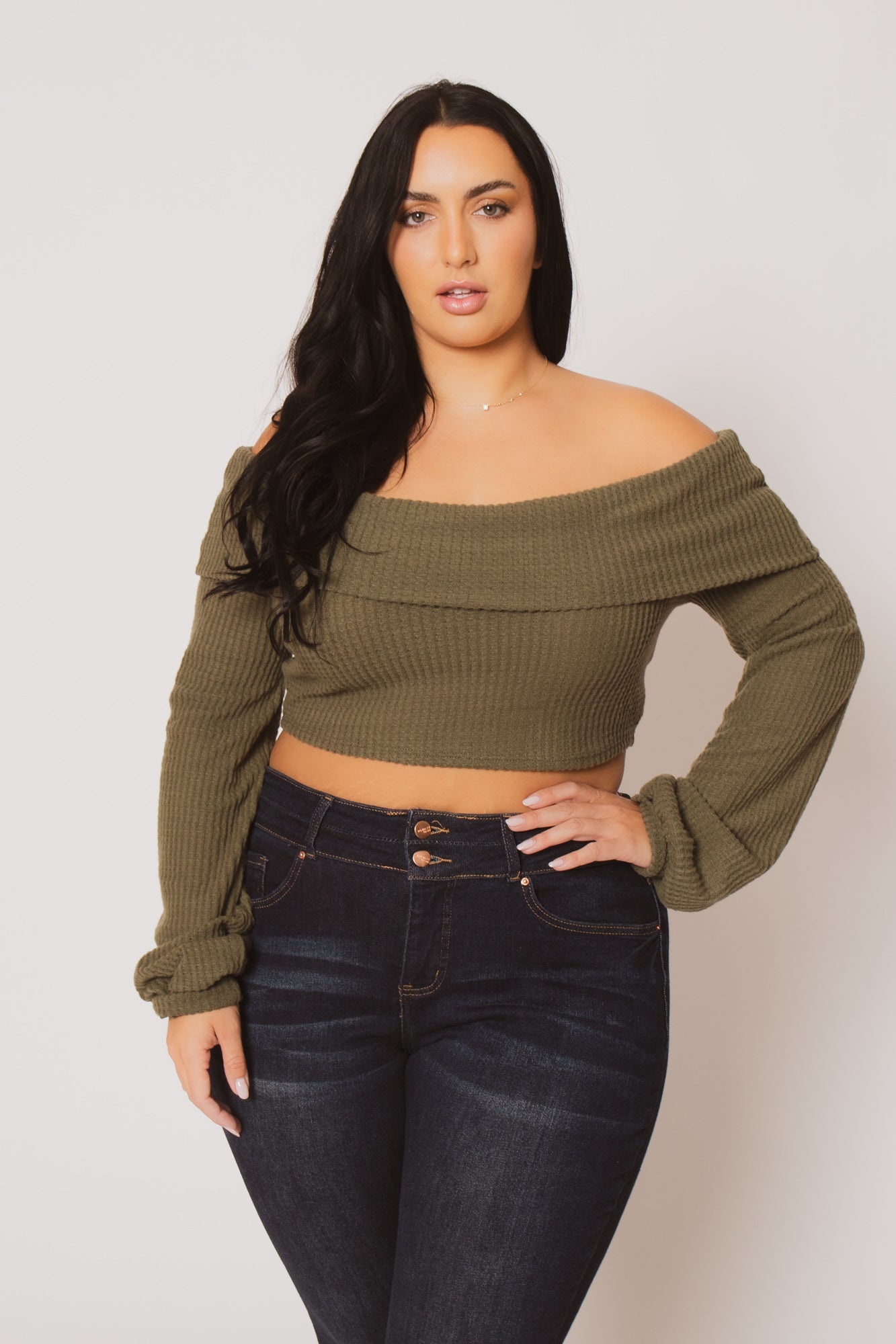 Plus Size Layla  Crop Sweater - Olive
