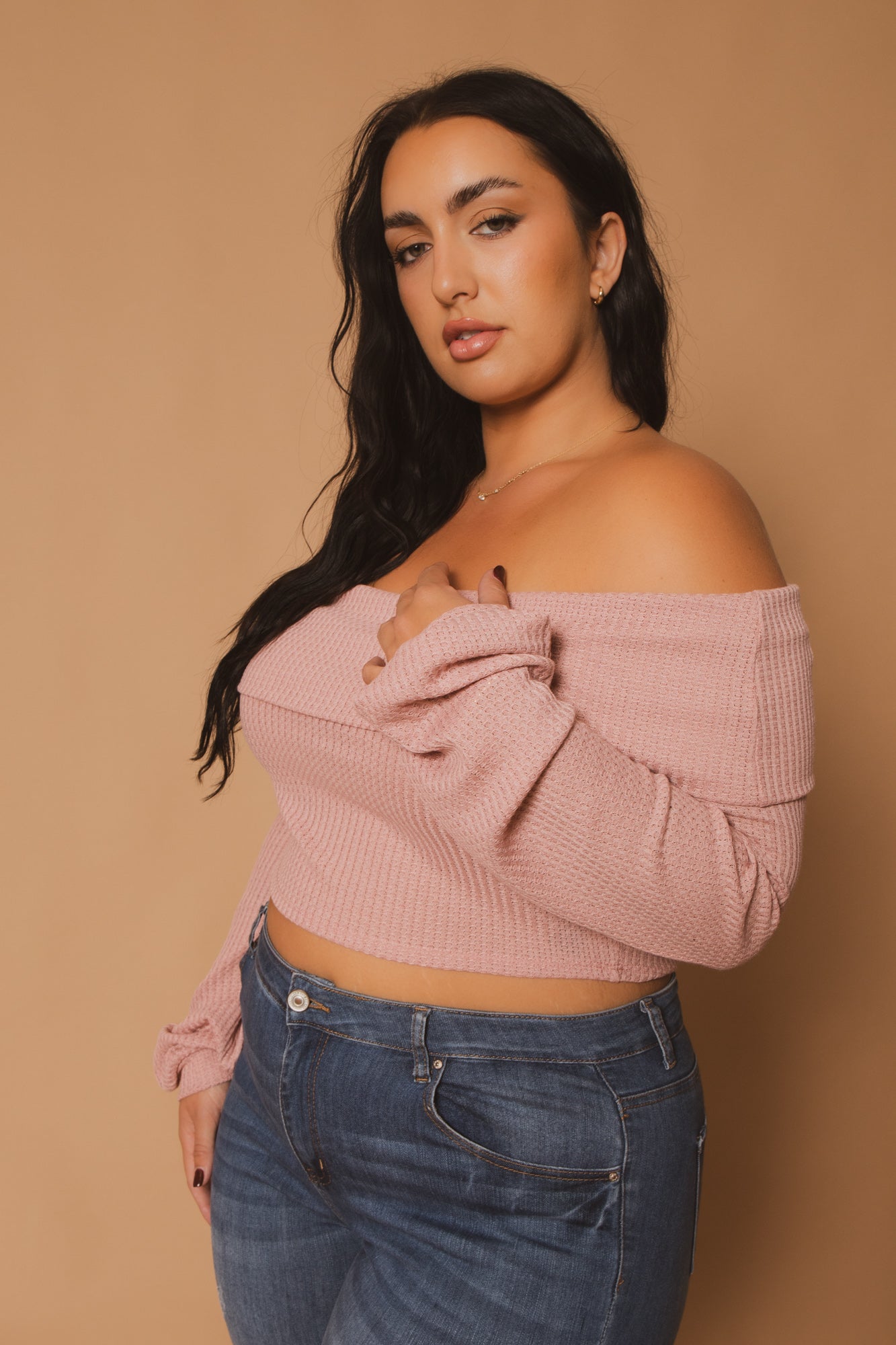 Plus Size Layla  Crop Sweater - Pink