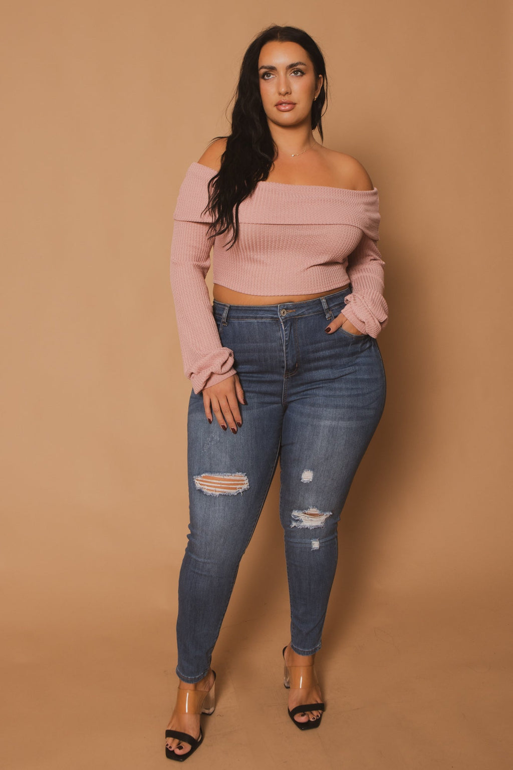 Plus Size Layla  Crop Sweater - Pink