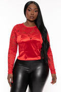 Plus Size Leisa  Lace Top- Red