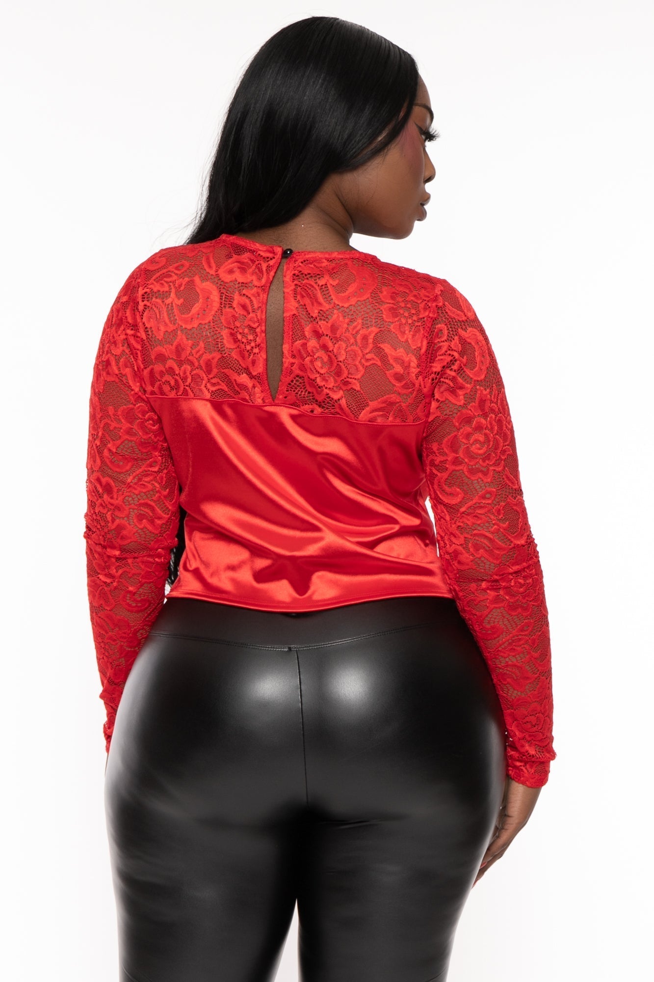 Plus Size Leisa  Lace Top- Red