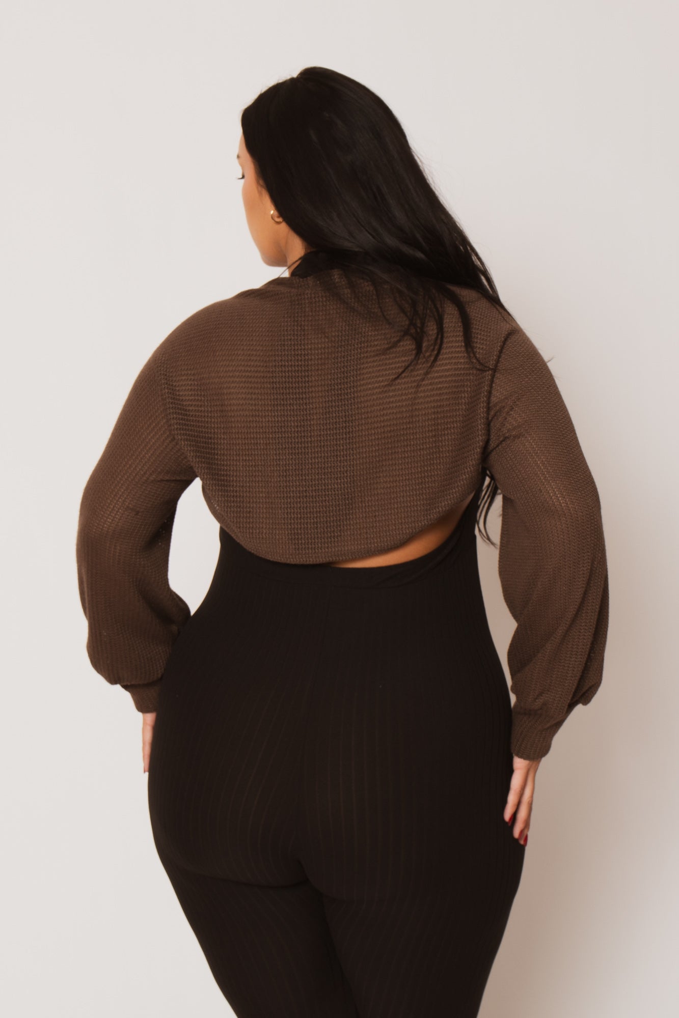 Plus Size Lena Waffle Knit Shrug - Brown