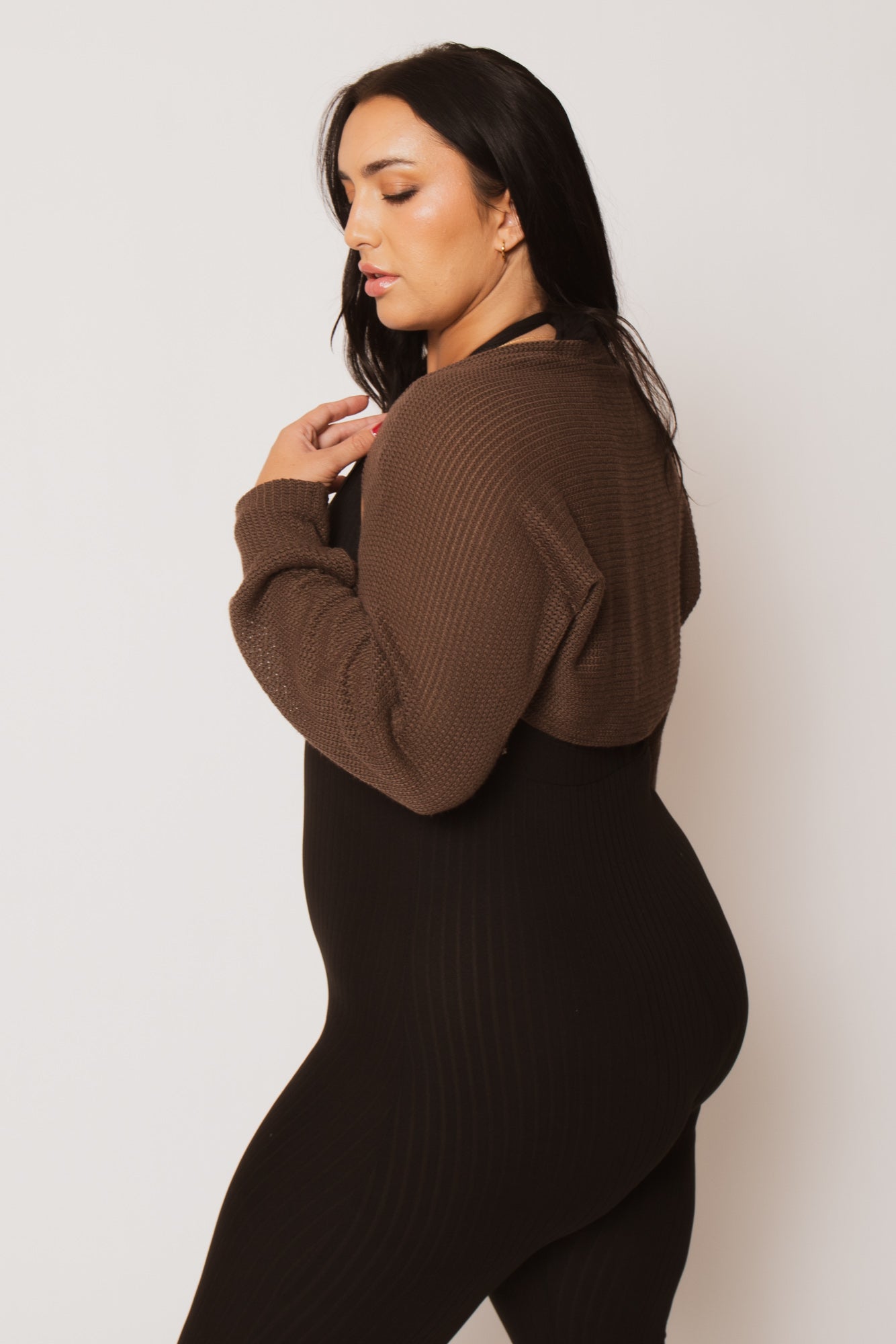 Plus Size Lena Waffle Knit Shrug - Brown