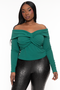 Plus Size Lesleyanne Off The Shoulder Top- Green