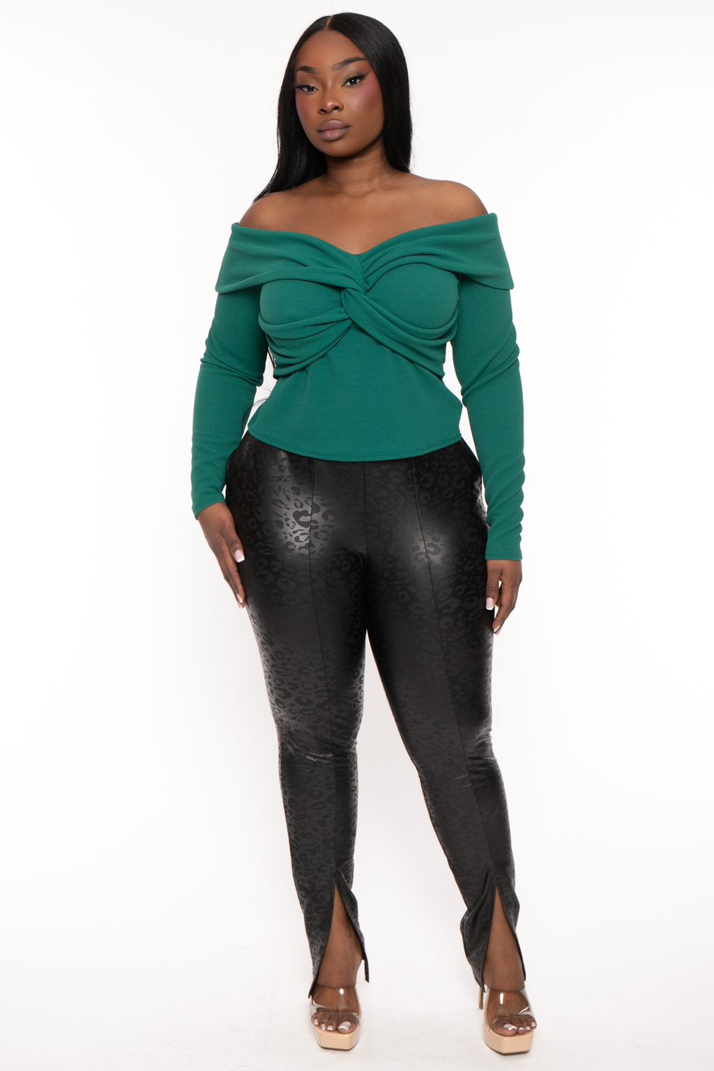 Plus Size Lesleyanne Off The Shoulder Top- Green