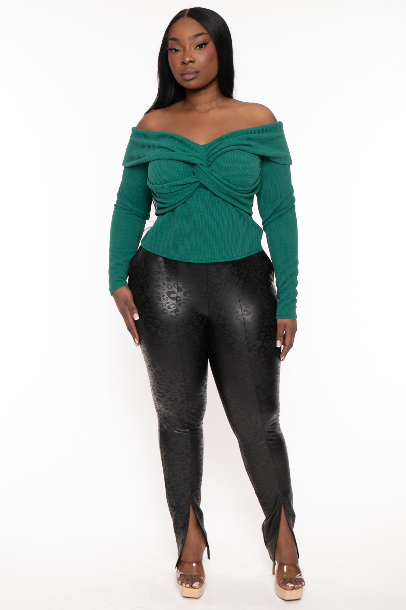 Plus Size Lesleyanne Off The Shoulder Top- Green