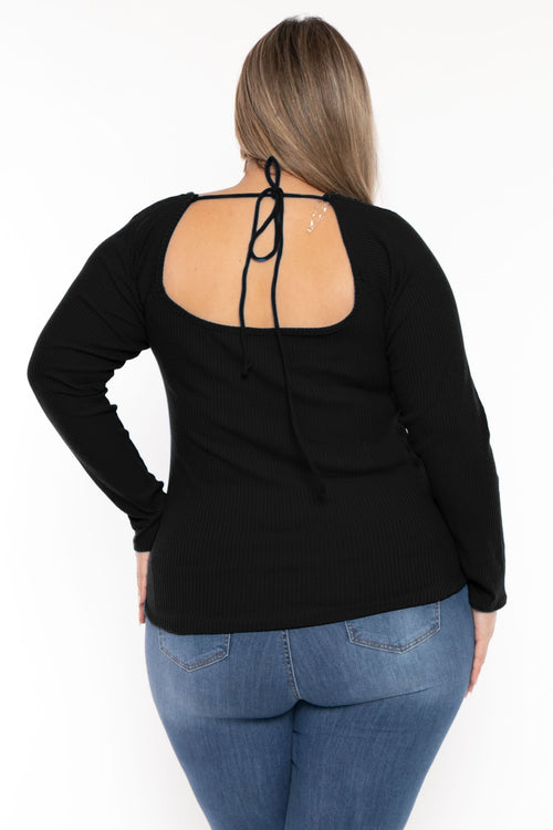 Plus Size  Lia Sweetheart Ribbed  Top- Black