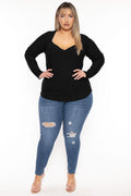 Plus Size  Lia Sweetheart Ribbed  Top- Black