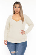 Plus Size  Lia Sweetheart Ribbed  Top- Cream