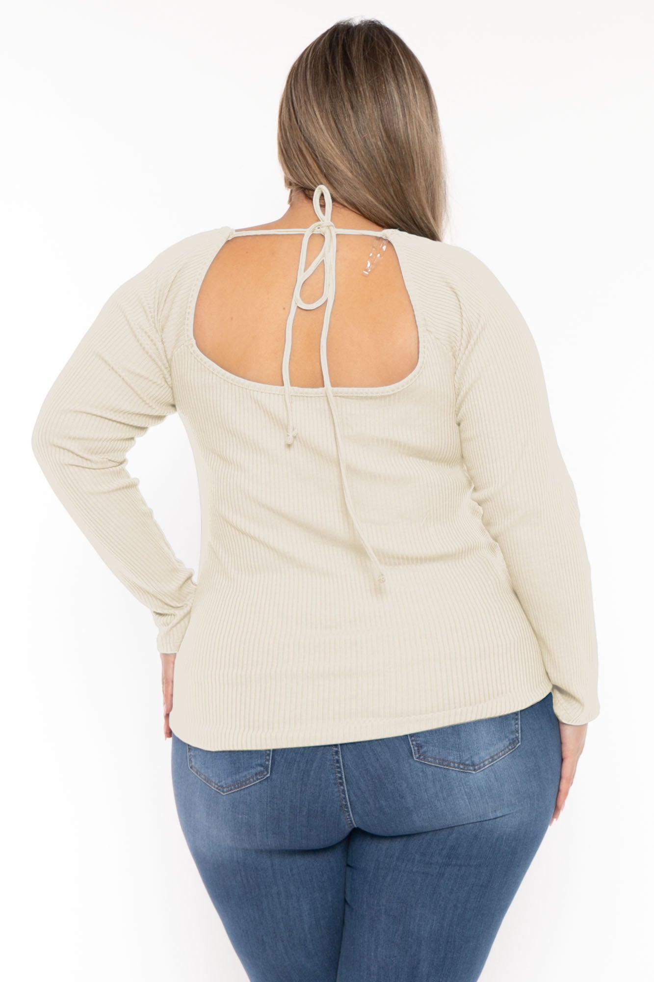 Plus Size  Lia Sweetheart Ribbed  Top- Cream