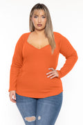 Plus Size  Lia Sweetheart Ribbed  Top- Rust