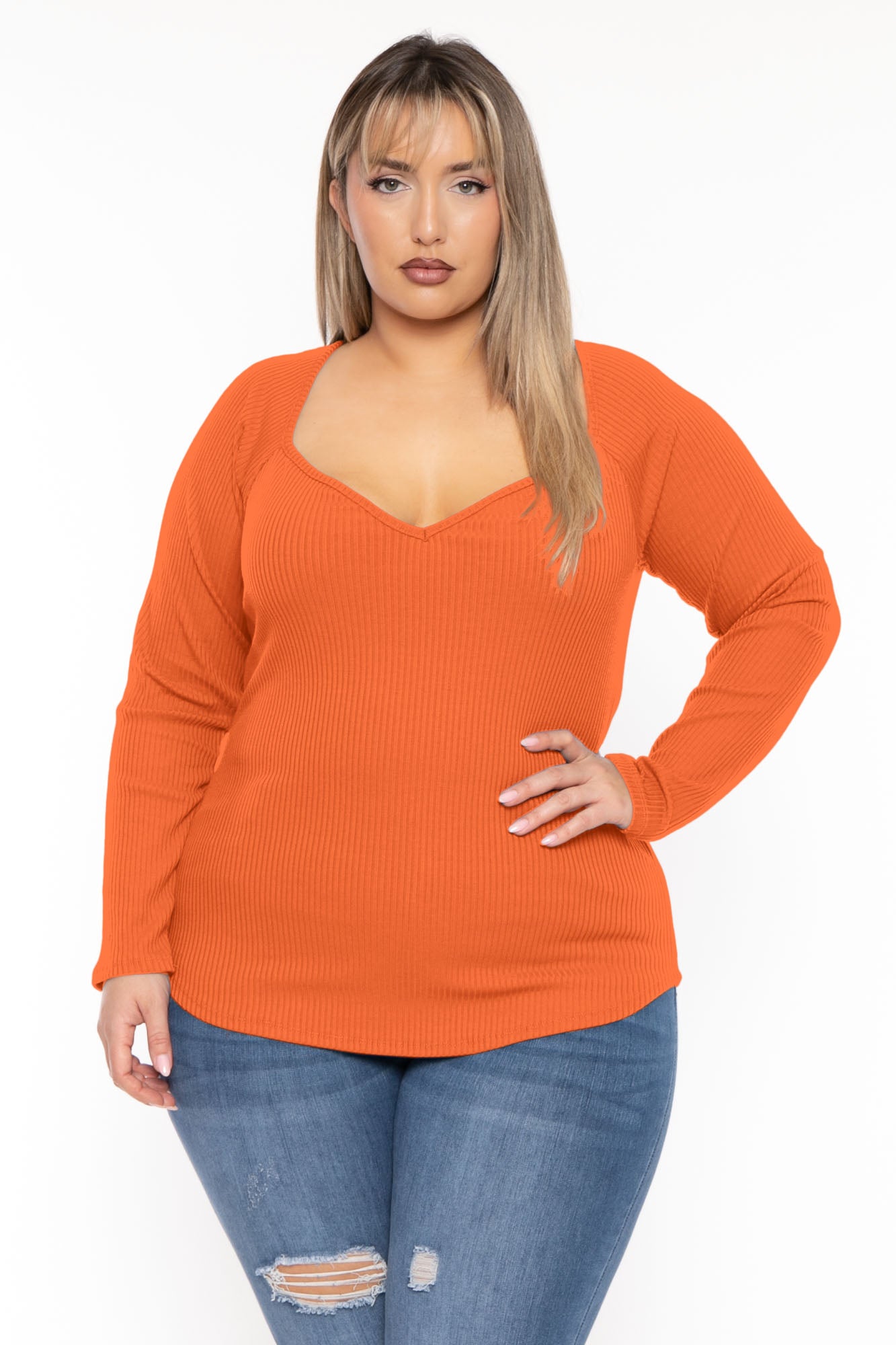 Plus Size  Lia Sweetheart Ribbed  Top- Rust