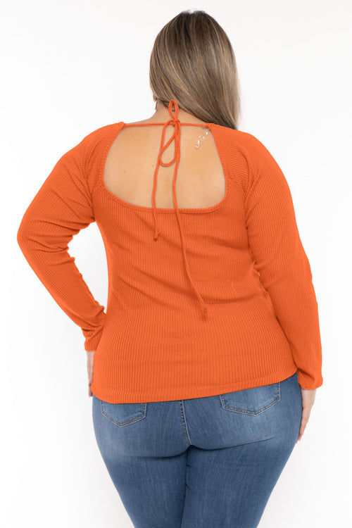 Plus Size  Lia Sweetheart Ribbed  Top- Rust
