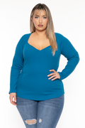 Plus Size  Lia Sweetheart Ribbed  Top- Teal
