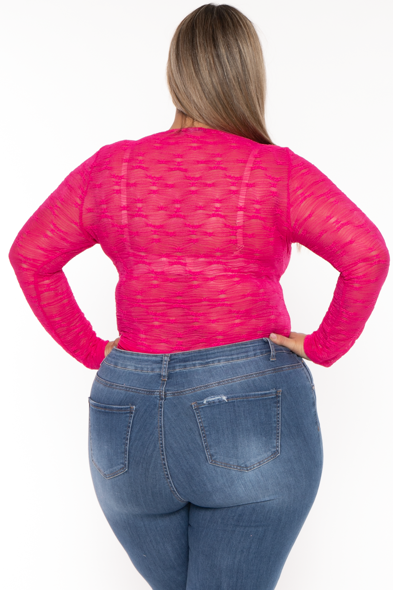Plus Size Mairi  Lace Bodysuit - Fuchsia