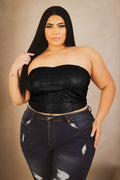 Plus Size Ena Vegan Leather Corset Top - Black
