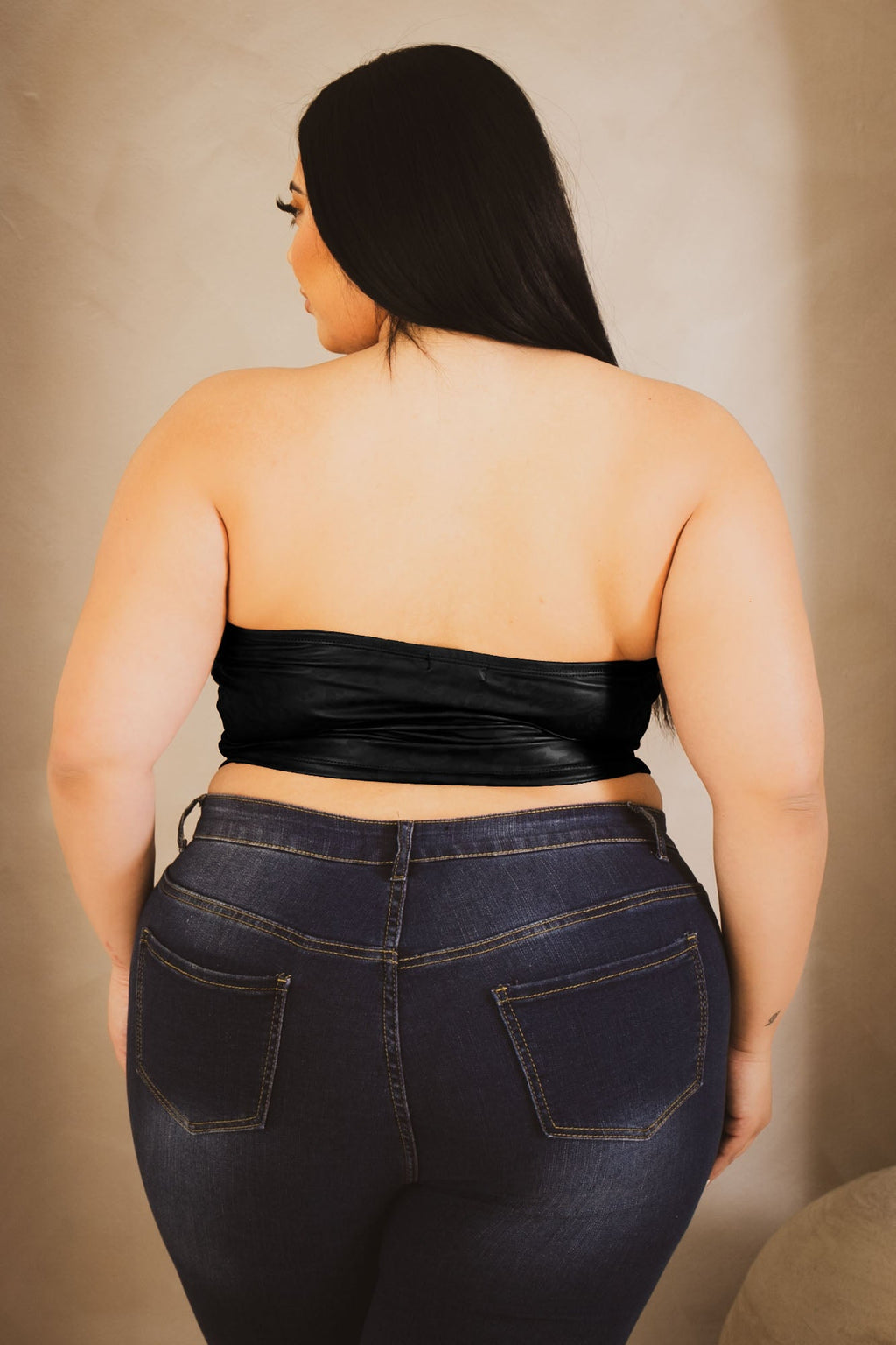 Plus Size Ena Vegan Leather Corset Top - Black