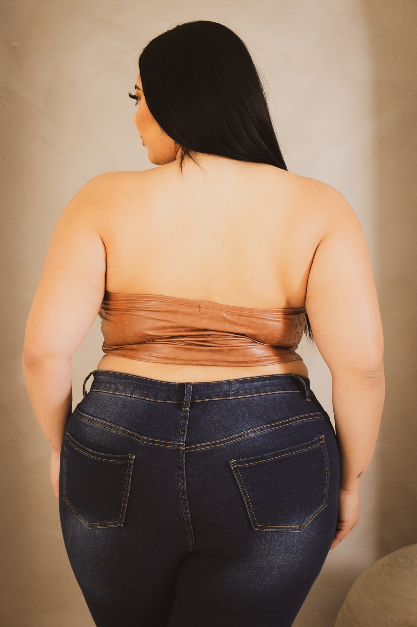 Plus Size Ena Vegan Leather Corset Top - Brown