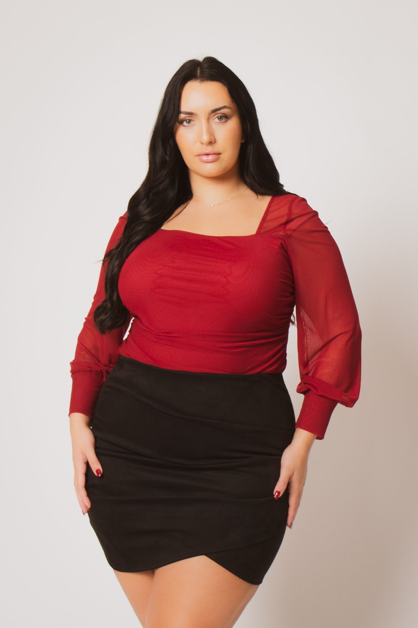 Plus Size Mila Mesh Top   - Burgundy