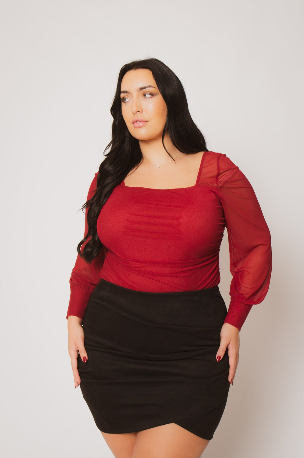 Plus Size Mila Mesh Top   - Burgundy