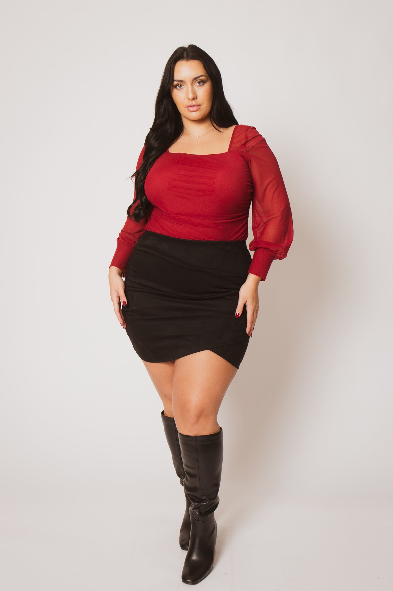 Plus Size Mila Mesh Top   - Burgundy
