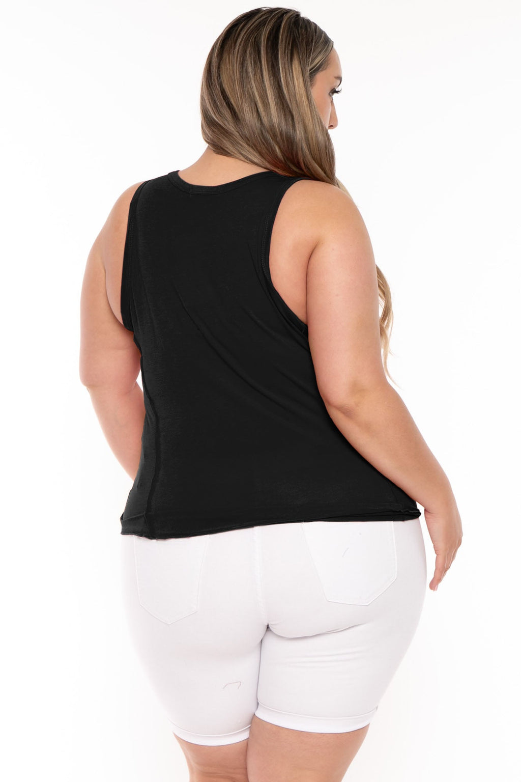 Plus Size Mini Notch Exposed Seems Tank Top - Black