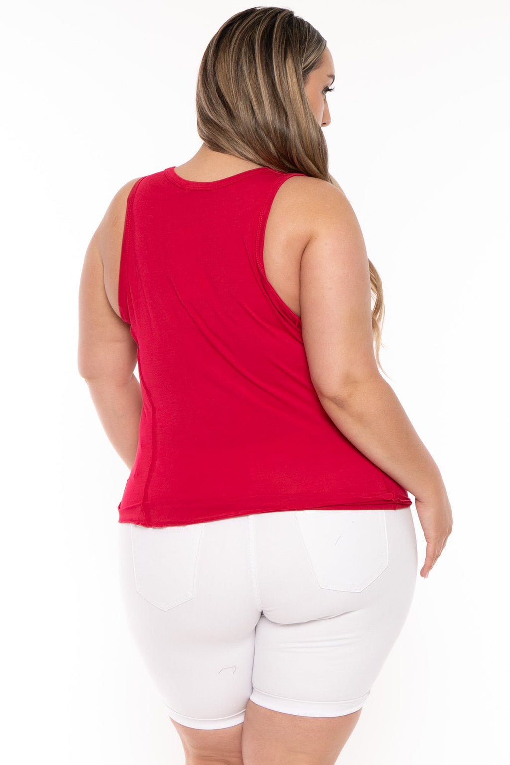 Plus Size Mini Notch Exposed Seems Tank Top - Red
