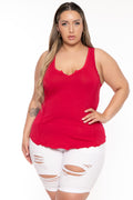 Plus Size Mini Notch Exposed Seems Tank Top - Red