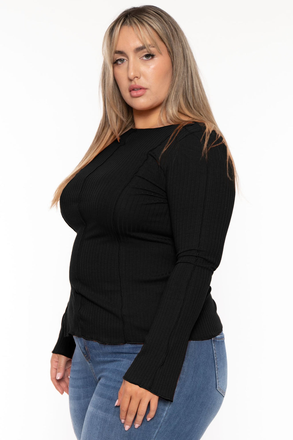 Plus Size Nancy Expose Seems Top - Black