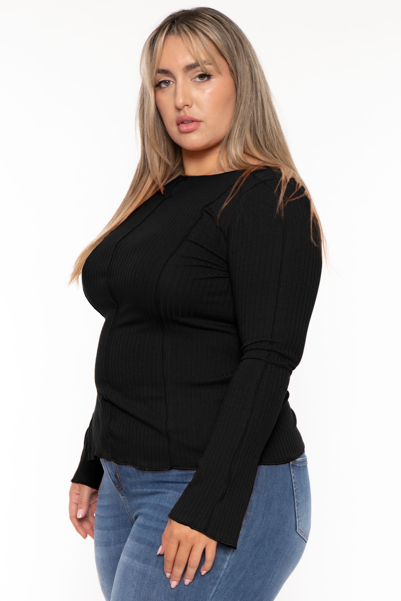 Plus Size Nancy Expose Seems Top - Black