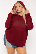 Plus Size Oversize Waffle  Hoodie  Top - Red