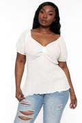 Plus Size  Peasant Honeycomb Bubble Top - Ivory