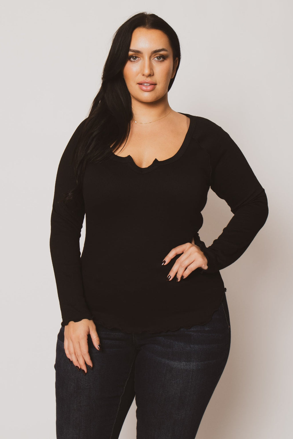 Plus Size  Perfect Ribbed Top - Black