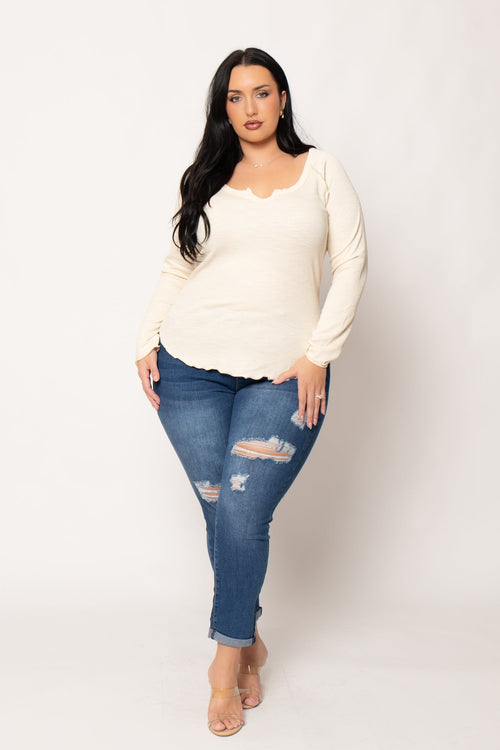 Plus Size  Perfect Ribbed Top - Cream