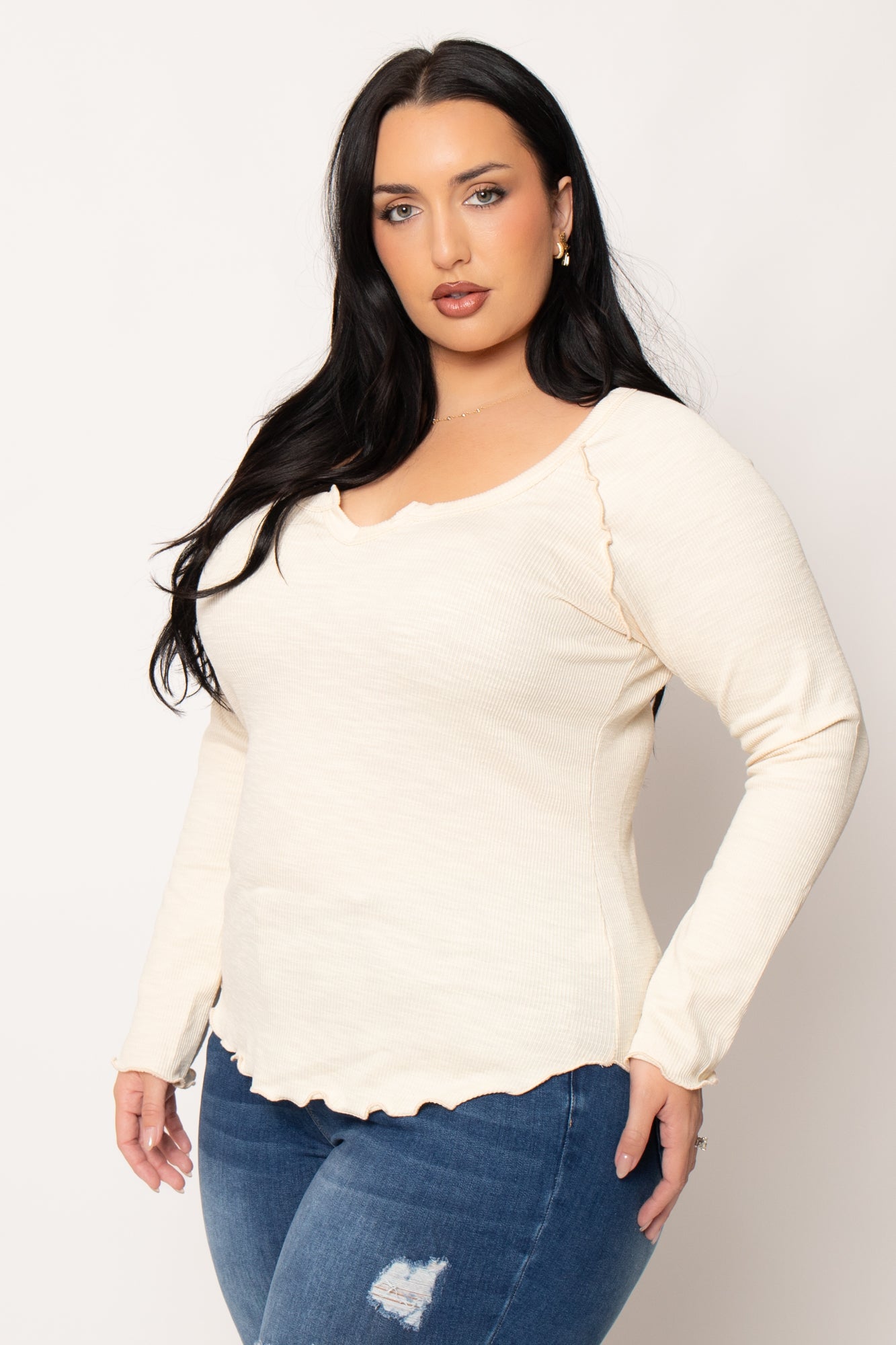 Plus Size  Perfect Ribbed Top - Cream