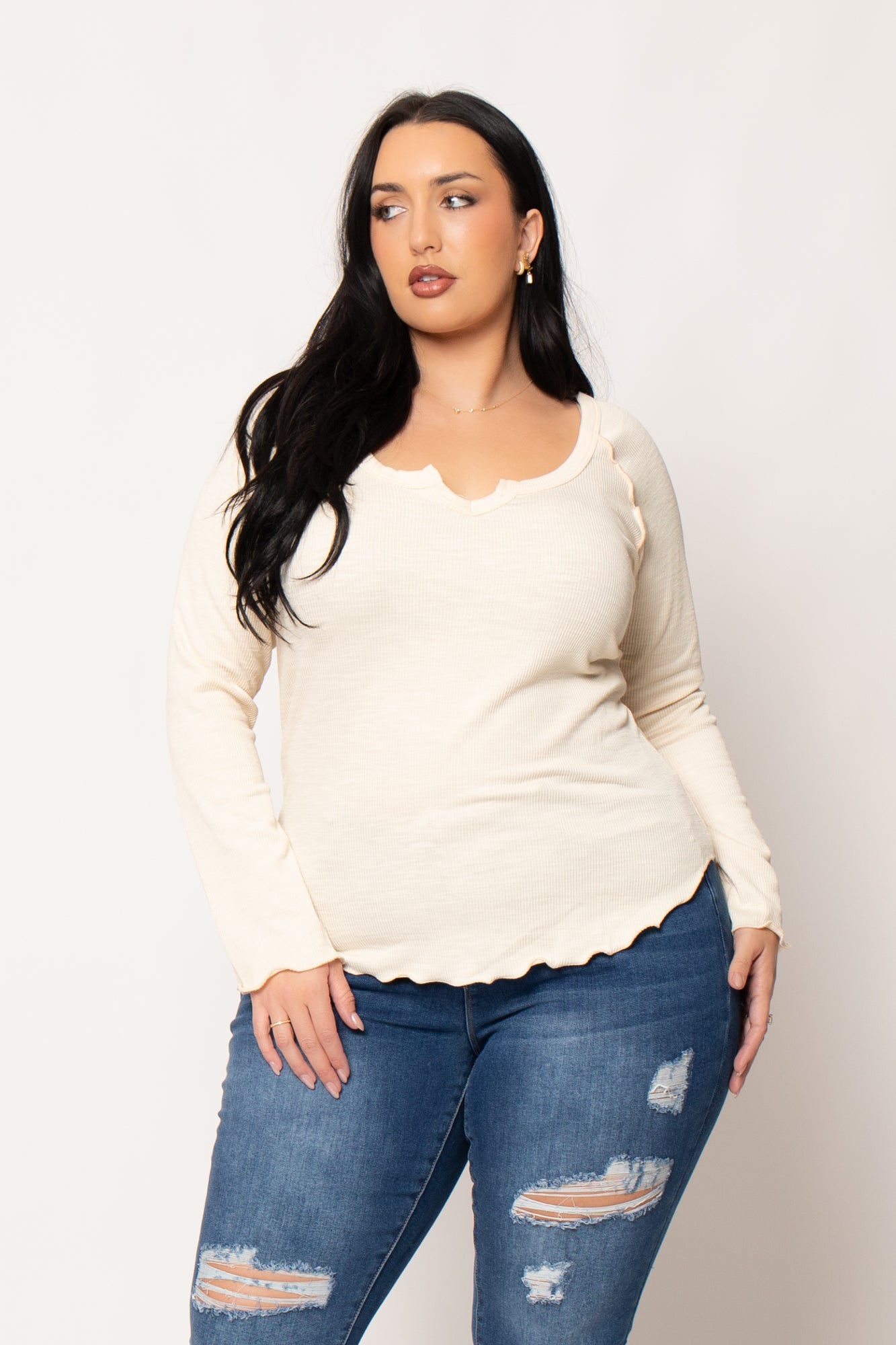 Plus Size  Perfect Ribbed Top - Cream
