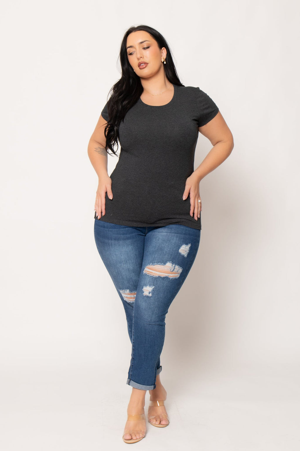 Plus Size Perfect Scoop Tee - Charcoal