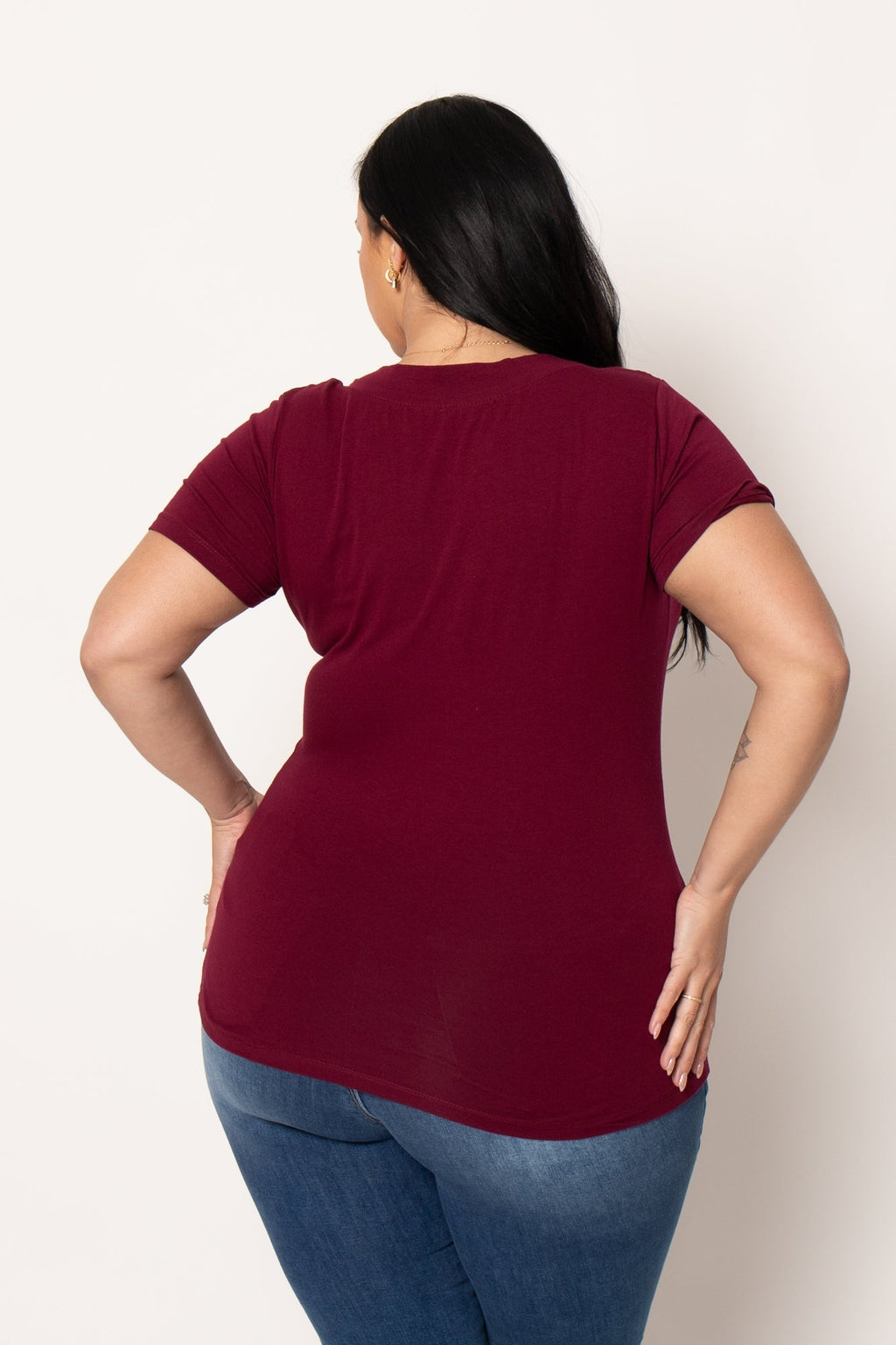Plus Size Perfect V Tee - Burgundy