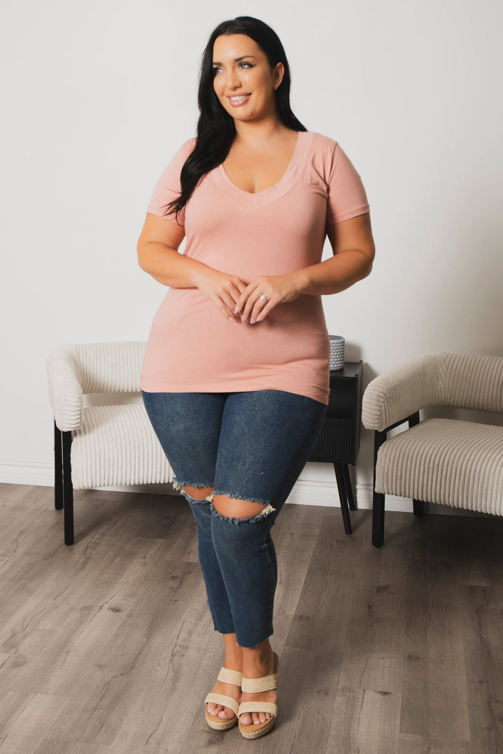 Plus Size Perfect V Tee - Mauve