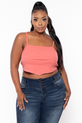 Plus Size Pointy Ribbed Cami Top - Coral