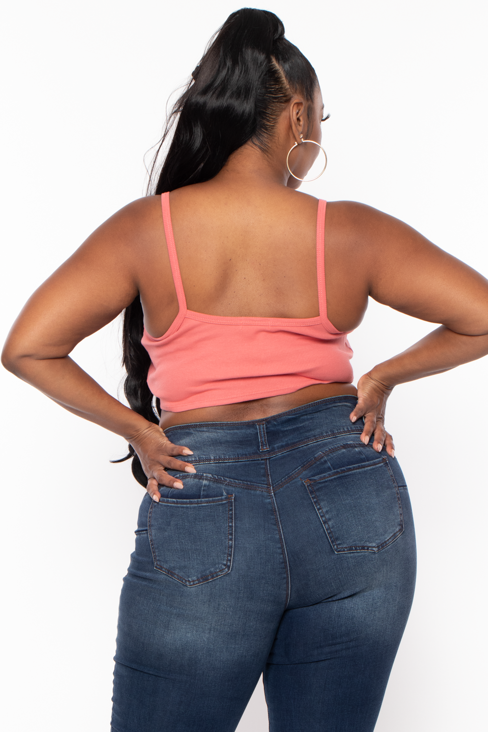 Plus Size Pointy Ribbed Cami Top - Coral