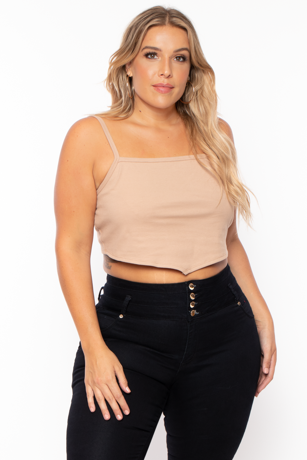 Plus Size Pointy Ribbed Cami Top - Mocha